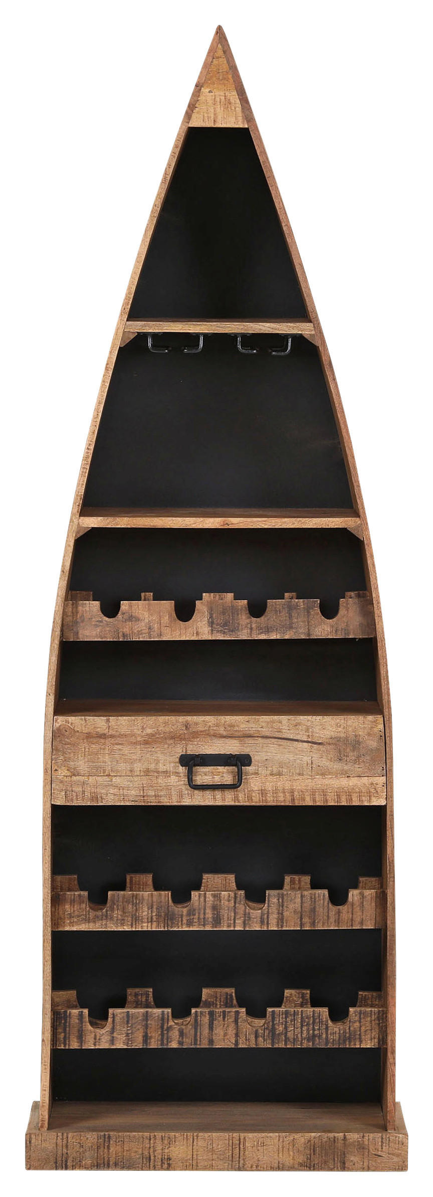 BOOTSREGAL Mangoholz massiv Naturfarben, Schwarz  - Schwarz/Naturfarben, ROMANTIK / LANDHAUS, Holz/Holzwerkstoff (60/182/36cm) - Landscape