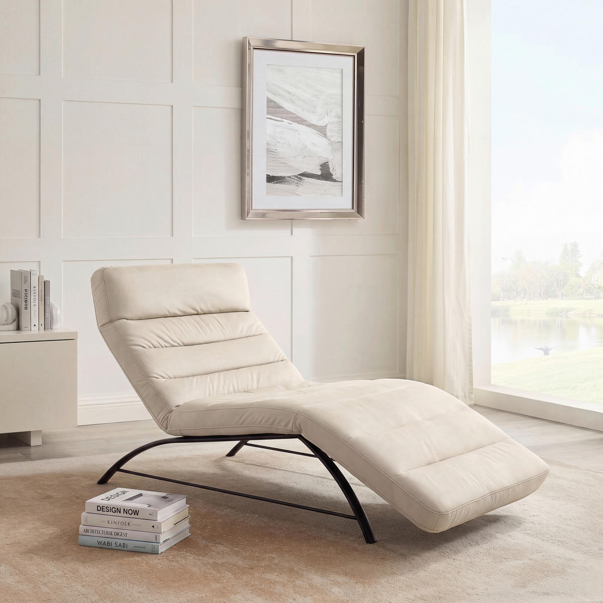 RELAXLIEGE in Mikrofaser Beige  - Beige/Schwarz, Design, Textil/Metall (95/91/170cm) - Chilliano