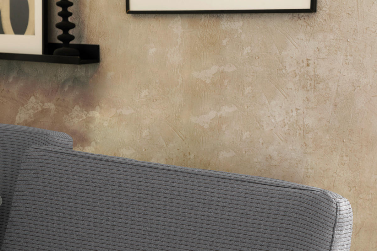 ECKSOFA Cord Grau  - Schwarz/Grau, Design, Textil/Metall (185/298cm) - Pure Home Lifestyle