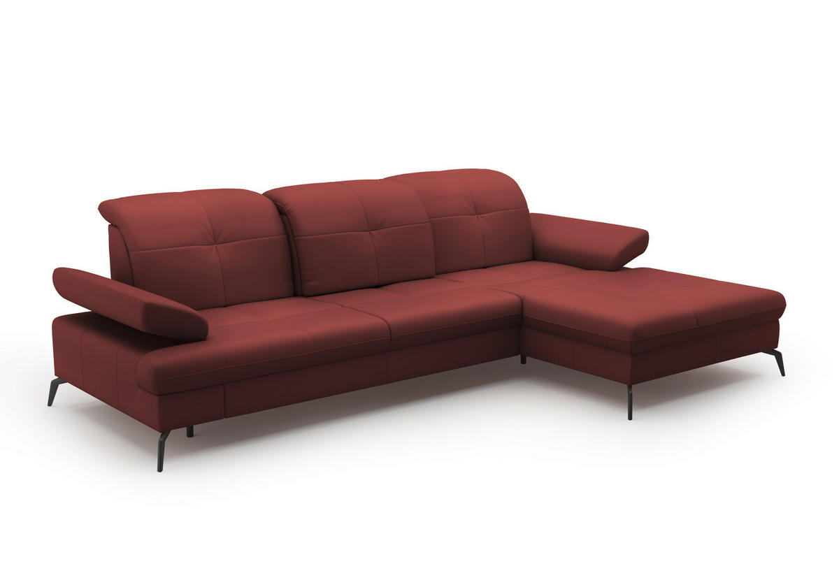 ECKSOFA in Echtleder Rotbraun  - Rotbraun/Schwarz, Konventionell, Leder/Metall (279/185cm) - Sit & More