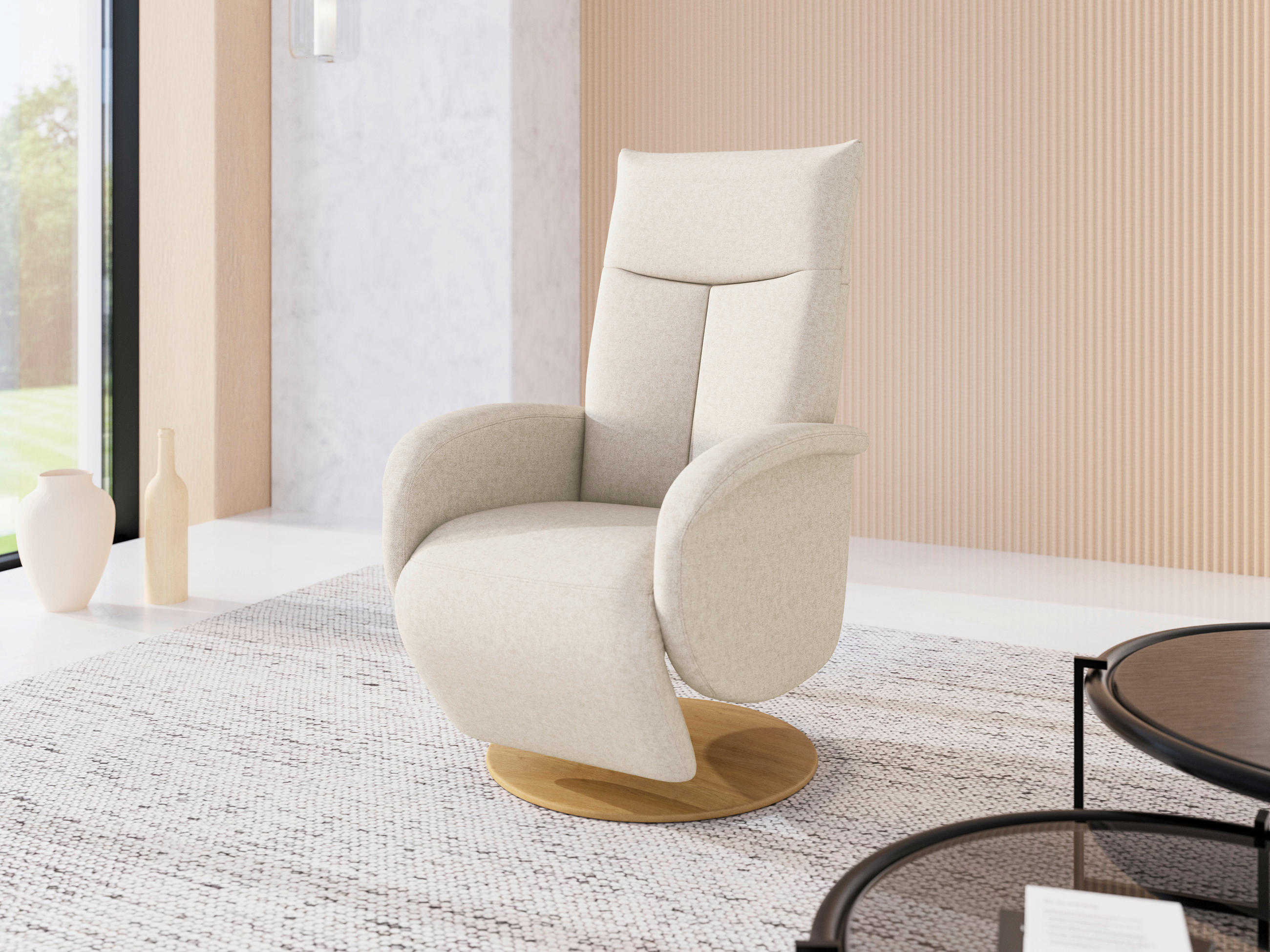 RELAXSESSEL Flachgewebe Kopfteilverstellung, Rücken echt    - Eichefarben/Creme, KONVENTIONELL, Holzwerkstoff/Textil (75/112/82cm) - Sit & More