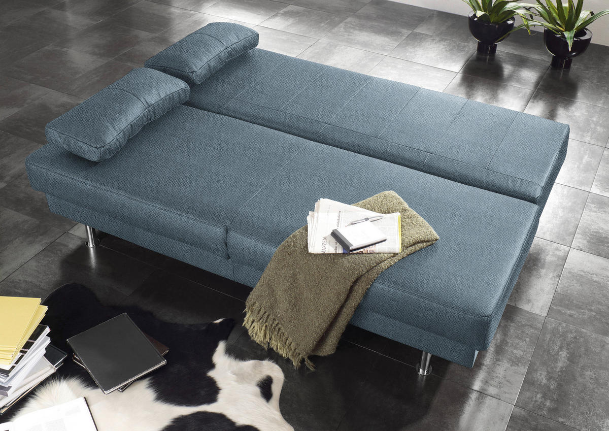 SCHLAFSOFA in Textil Blau, Grau  - Wengefarben/Blau, Design, Holz/Textil (203/94/100cm) - Novel