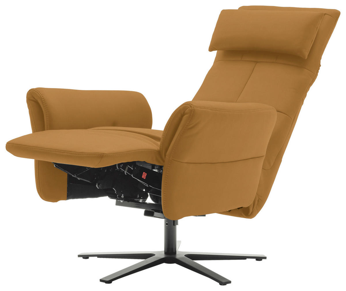 RELAXSESSEL Echtleder Relaxfunktion, Kopfteilverstellung, Nackenkissen    - Currygelb/Schwarz, Design, Leder/Metall (81/118/82cm) - Schöner Wohnen