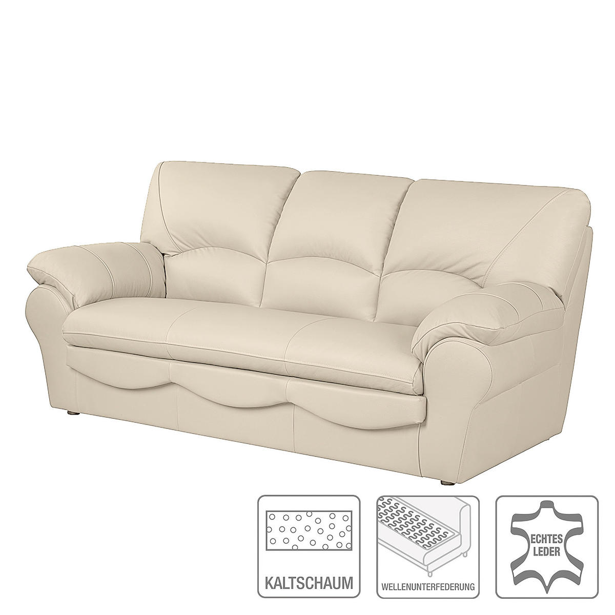 3-SITZER-SOFA in Echtleder Beige  - Beige/Schwarz, Design, Leder/Kunststoff (205/92/85cm) - Livetastic