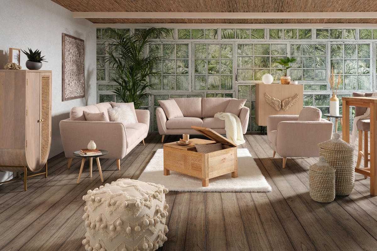 3-SITS SOFFA i flatväv beige  - beige/naturfärgad, Romantik / Lanthus, textil (215/70/47/97cm) - MID.YOU