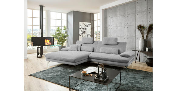 ECKSOFA  in Velours Hellgrau  184/284 cm  - Hellgrau/Schwarz, Design, Textil/Metall (184/284cm) - Dieter Knoll