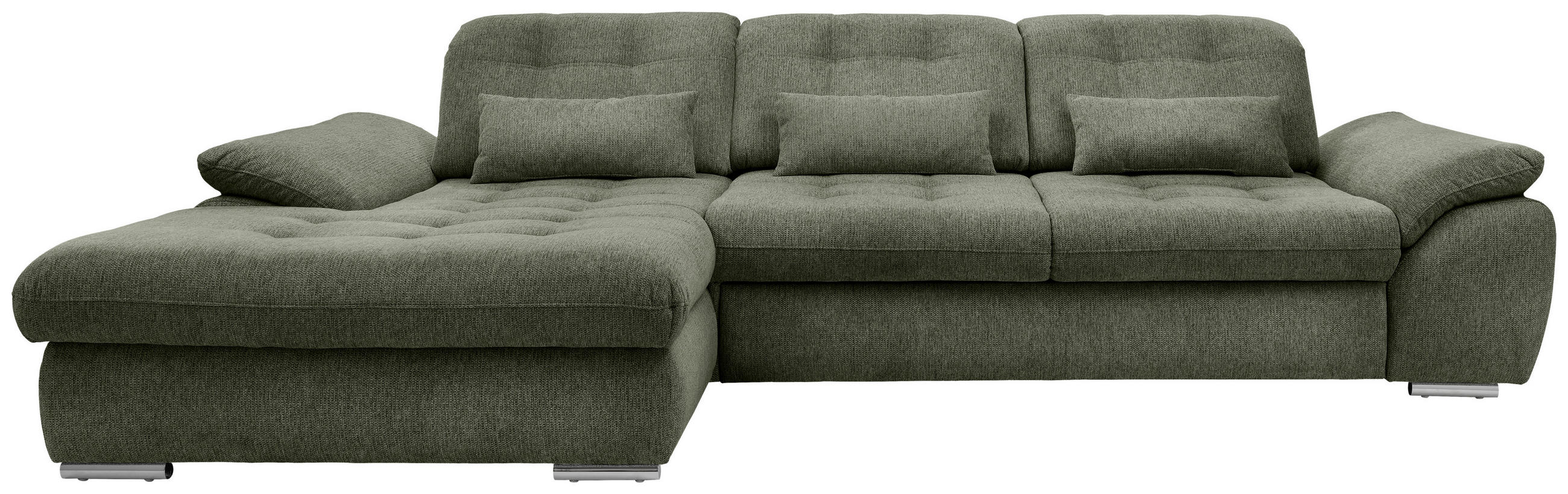 ECKSOFA in Chenille Grün  - Chromfarben/Grün, Modern, Textil/Metall (184/314cm) - Livetastic
