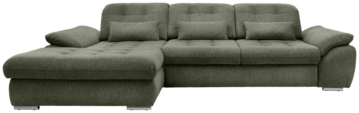 ECKSOFA in Chenille Grün  - Chromfarben/Grün, Modern, Textil/Metall (184/314cm) - Livetastic