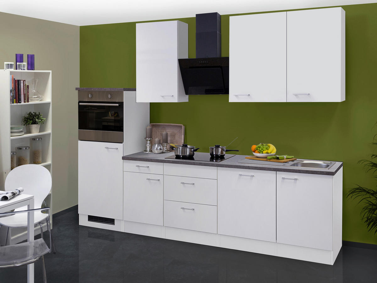 KÜCHENBLOCK 280 cm   in Weiß  - Graubraun/Alufarben, KONVENTIONELL, Holzwerkstoff/Kunststoff (280cm) - FlexWell