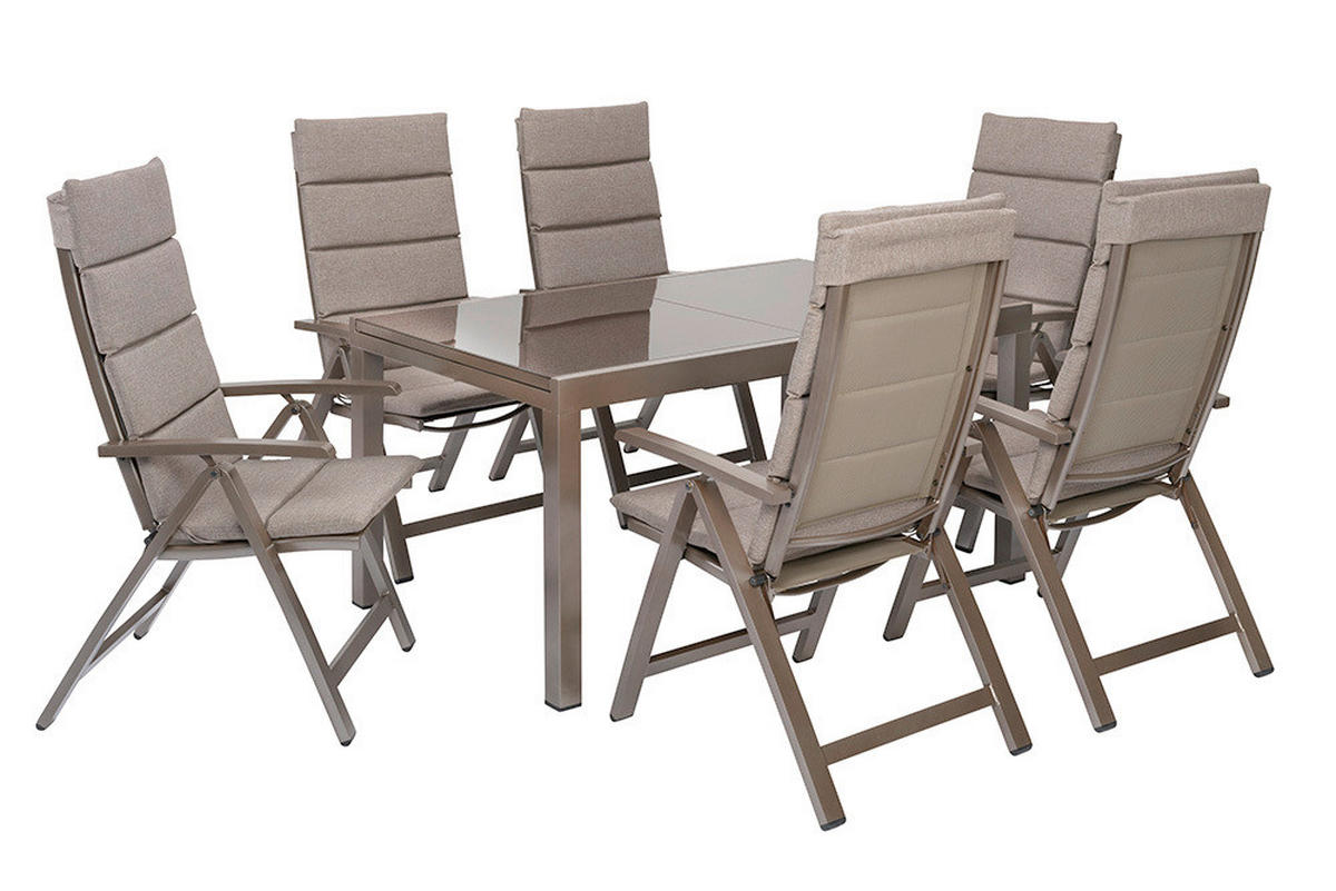 GARTENTISCHGRUPPE beschichtet Aluminium  - Taupe/Braun, KONVENTIONELL, Glas/Textil - Gardenson