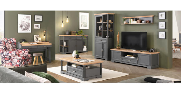 TV-ELEMENT Holzwerkstoff Eiche Artisan  - Graphitfarben/Eiche Artisan, ROMANTIK / LANDHAUS, Holzwerkstoff/Metall (193/54/51cm) - Hom`in