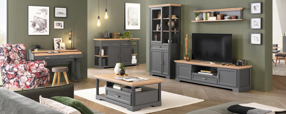 TV-ELEMENT - Graphitfarben/Eiche Artisan, ROMANTIK / LANDHAUS, Holzwerkstoff/Metall (193/54/51cm) - Hom`in