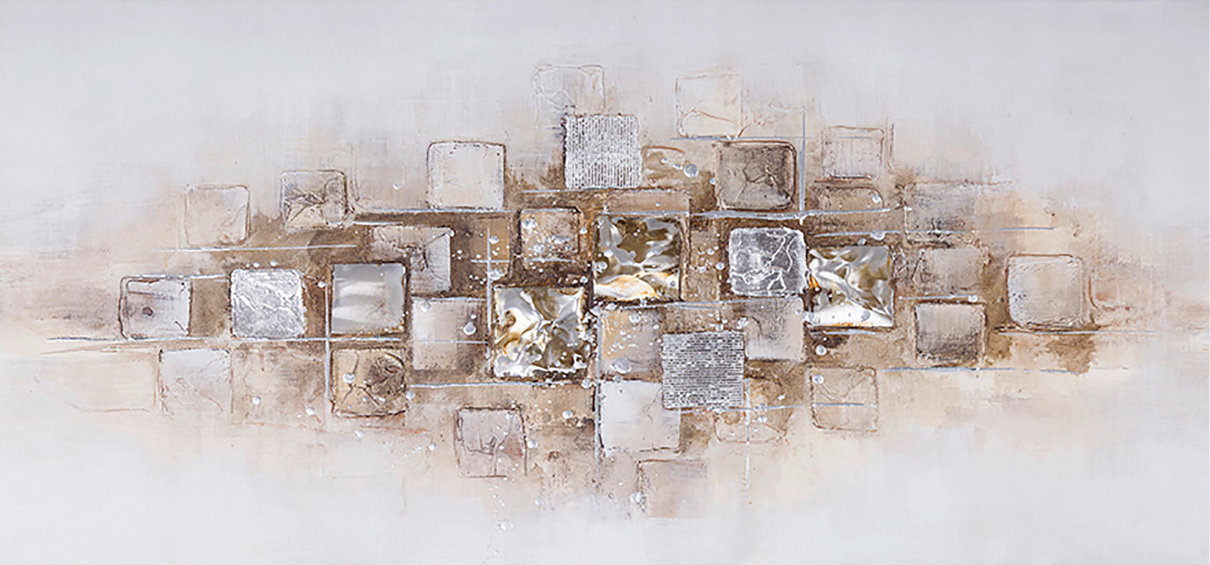 Monee OLEJOMAĽBA, abstraktné, 150/70 cm - sivá, biela, zlatá