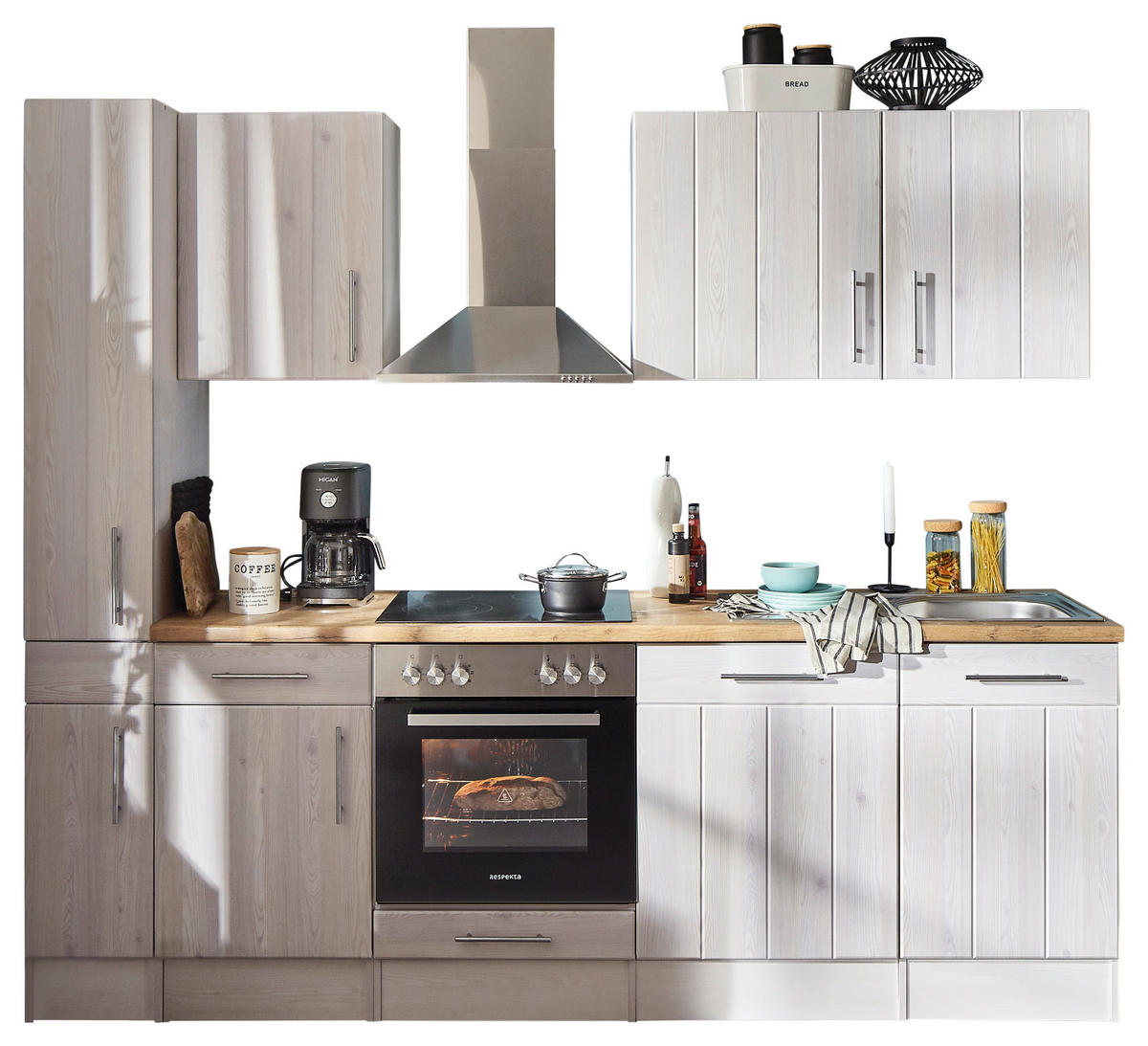 KÜCHENLEERBLOCK   in Weiß, Lärchefarben  - Edelstahlfarben/Lärchefarben, Basics, Holzwerkstoff/Metall - Respekta