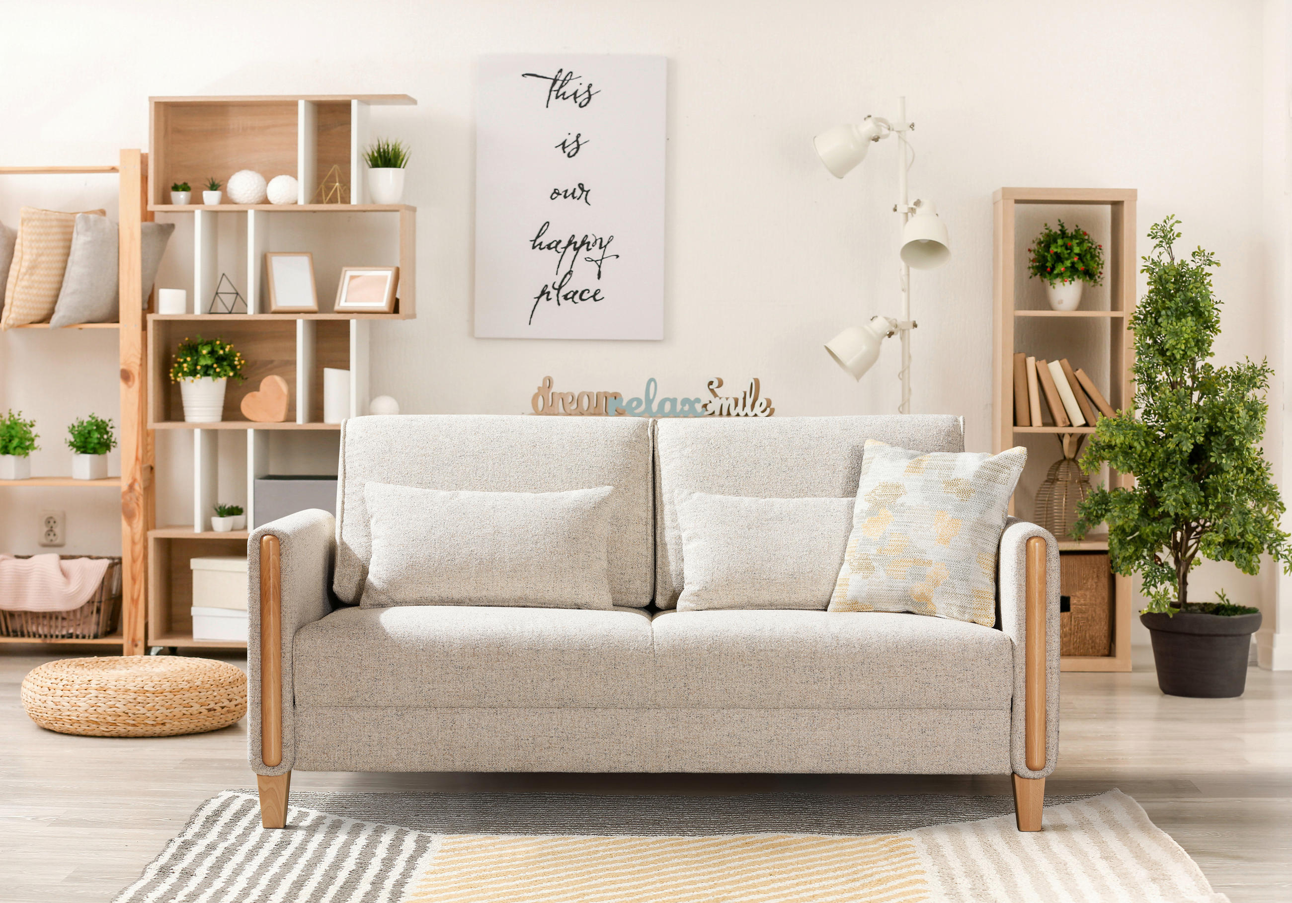 SCHLAFSOFA Webstoff Buchefarben, Beige  - Beige/Buchefarben, Design, Holz/Textil (174/88/104cm) - Niels Andersson