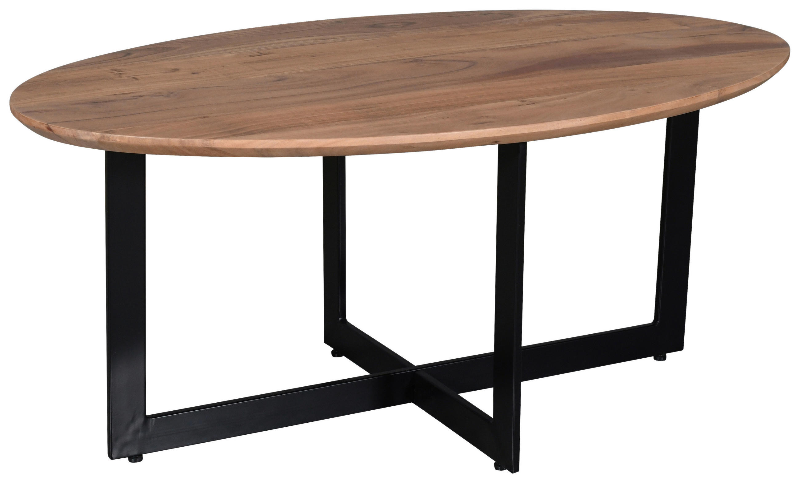 COUCHTISCH Akazie massiv oval Naturfarben, Schwarz  - Schwarz/Naturfarben, Design, Holz/Metall (105/45/60cm) - MID.YOU