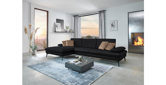 ECKSOFA in Echtleder Anthrazit 157/325 cm - Anthrazit/Schwarz, Design, Leder/Metall (157/325cm) - Dieter Knoll
