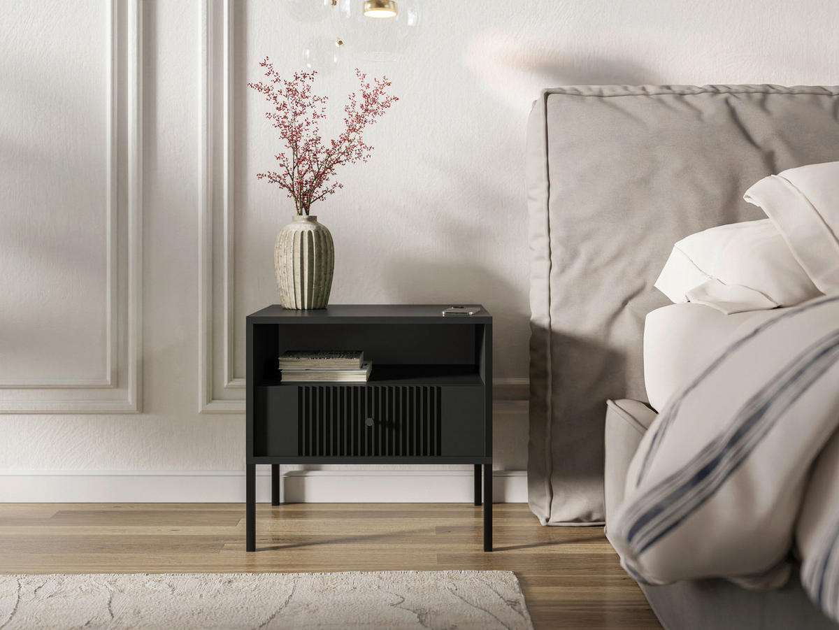 NACHTSCHRANK 54/39/50,5 cm  - Schwarz, Design, Holzwerkstoff/Metall (54/39/50,5cm) - Boxxx
