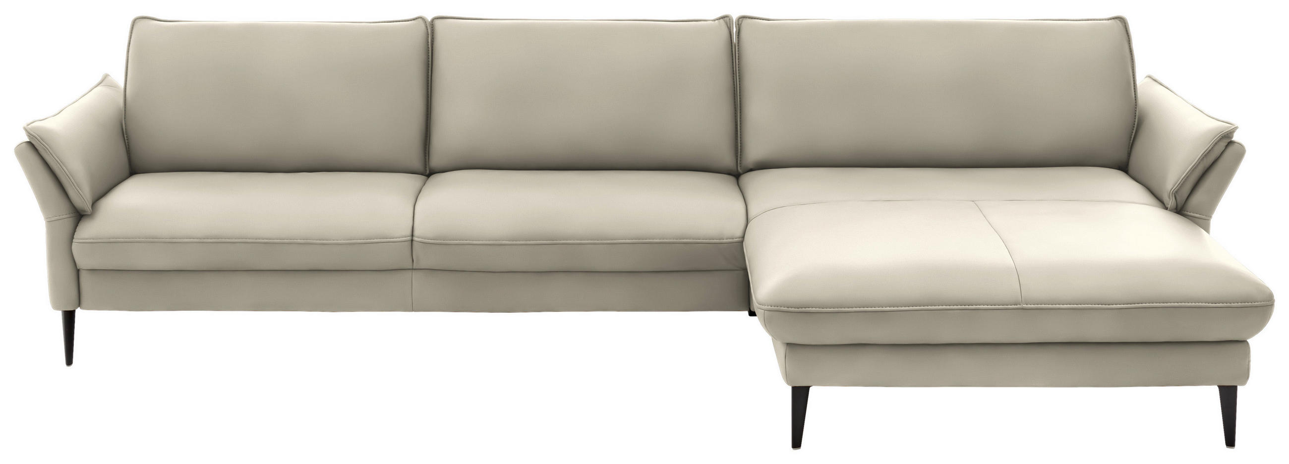 ECKSOFA in Echtleder Ecru  - Ecru/Schwarz, Design, Leder/Metall (334/172cm) - Valdera