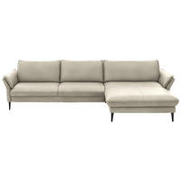 ECKSOFA Ecru Echtleder  - Ecru/Schwarz, Design, Leder/Metall (334/172cm) - Hukla