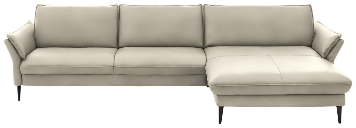 ECKSOFA Ecru Echtleder  - Ecru/Schwarz, Design, Leder/Metall (334/172cm) - Hukla