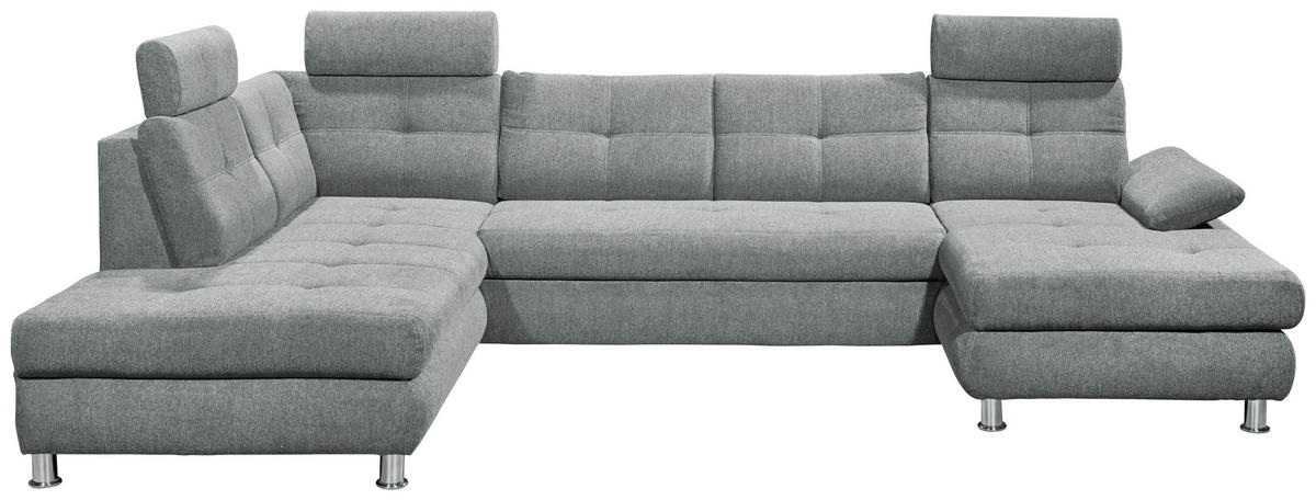 WOHNLANDSCHAFT Webstoff Hellgrau  - Hellgrau, Modern, Kunststoff/Textil (233/349/177cm) - MID.YOU