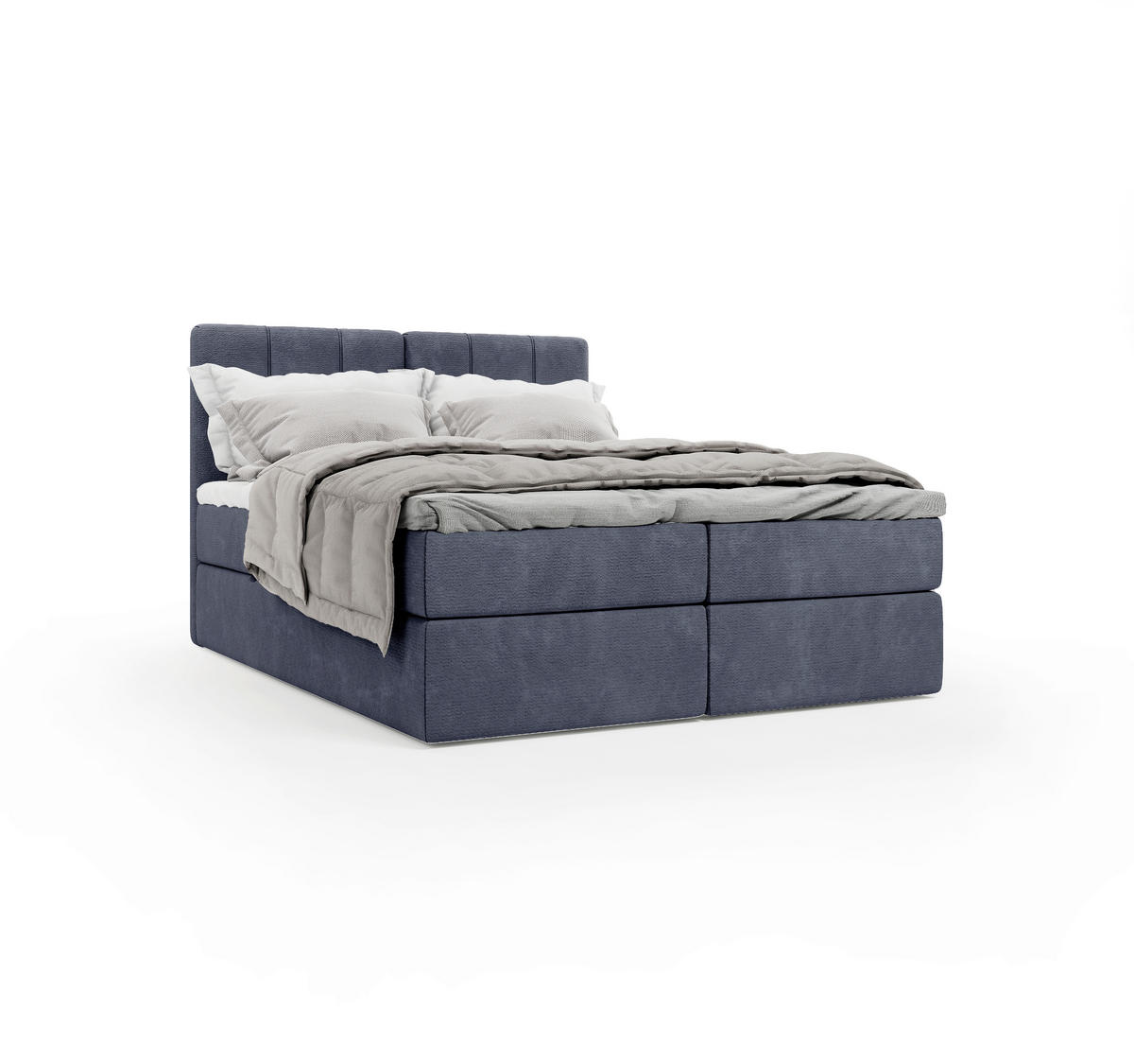 BOXBETT 160/200 cm,  in Dunkelblau, gepolstertes Kopfteil, Bettkasten, Topper, Matratze, H3 = fest  - Schwarz/Dunkelblau, Design, Holzwerkstoff/Kunststoff (160/200cm) - Esposa