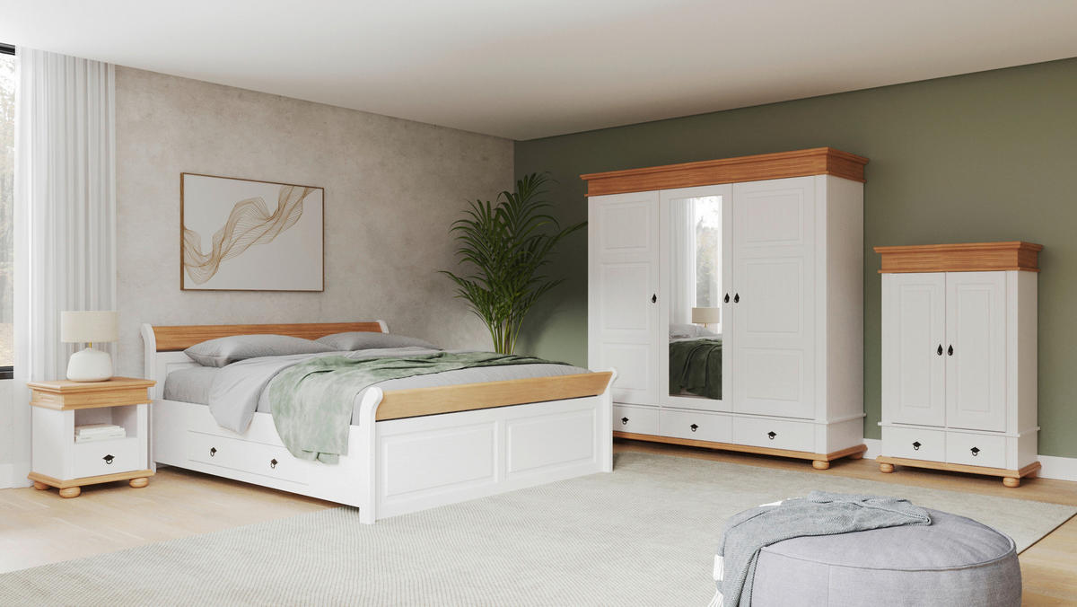 NACHTKÄSTCHEN in vollmassiv Kiefer Weiß, Eichefarben  - Eichefarben/Schwarz, LIFESTYLE, Holz/Metall (52/59/43cm) - Ti'me