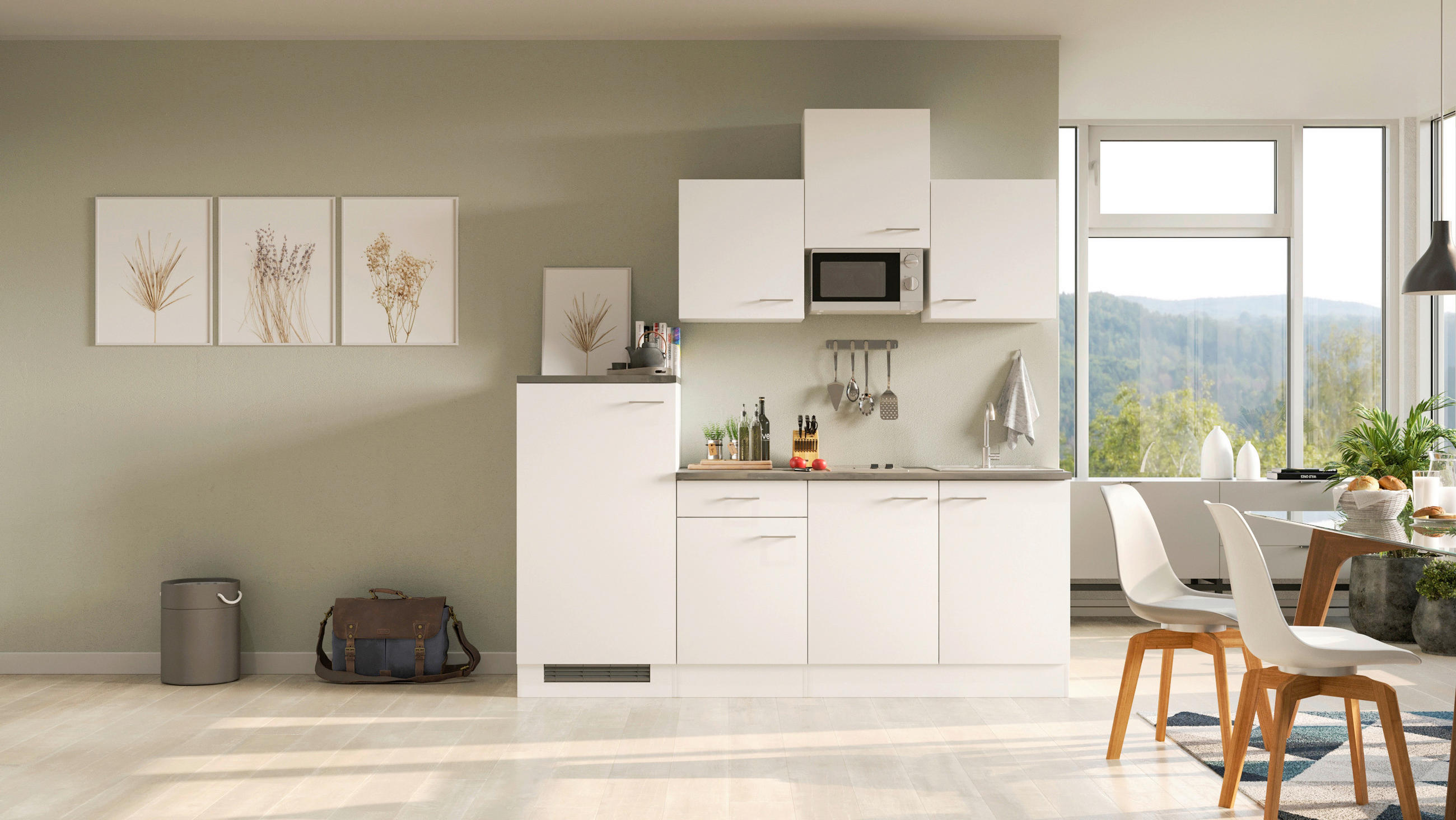 KUCHYŇSKÁ LINKA LUCCA 210 - bílá/barvy hliníku, Moderní, kompozitní dřevo/plast (210cm) - FlexWell