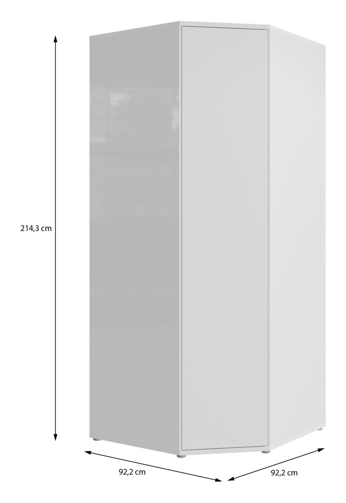 ECKKLEIDERSCHRANK 92/214/92 cm Weiß, Weiß Hochglanz  - Weiß Hochglanz/Weiß, Trend, Holzwerkstoff (92/214/92cm) - Carryhome