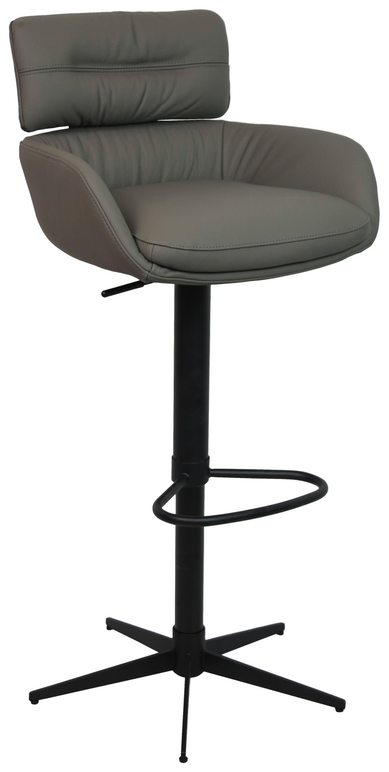 BARHOCKER Echtleder Grau, Schwarz Eisen Sitzfläche 360° drehbar, Lederauswahl  - Schwarz/Grau, Design, Leder/Metall (54/99-116,5/52cm) - Dieter Knoll