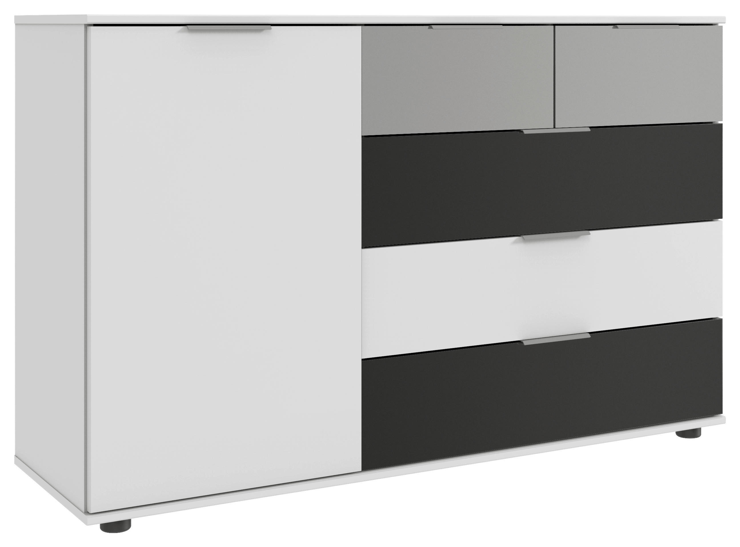 KOMMODE Grau, Weiss, Hellgrau  - Weiss Hochglanz/Weiss, Modern, Glas/Holzwerkstoff (130/83/41cm) - MID.YOU