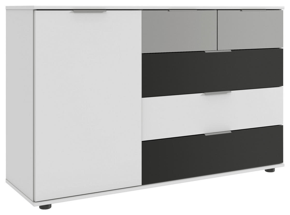 KOMMODE Grau, Weiss, Hellgrau  - Weiss Hochglanz/Weiss, Modern, Glas/Holzwerkstoff (130/83/41cm) - MID.YOU