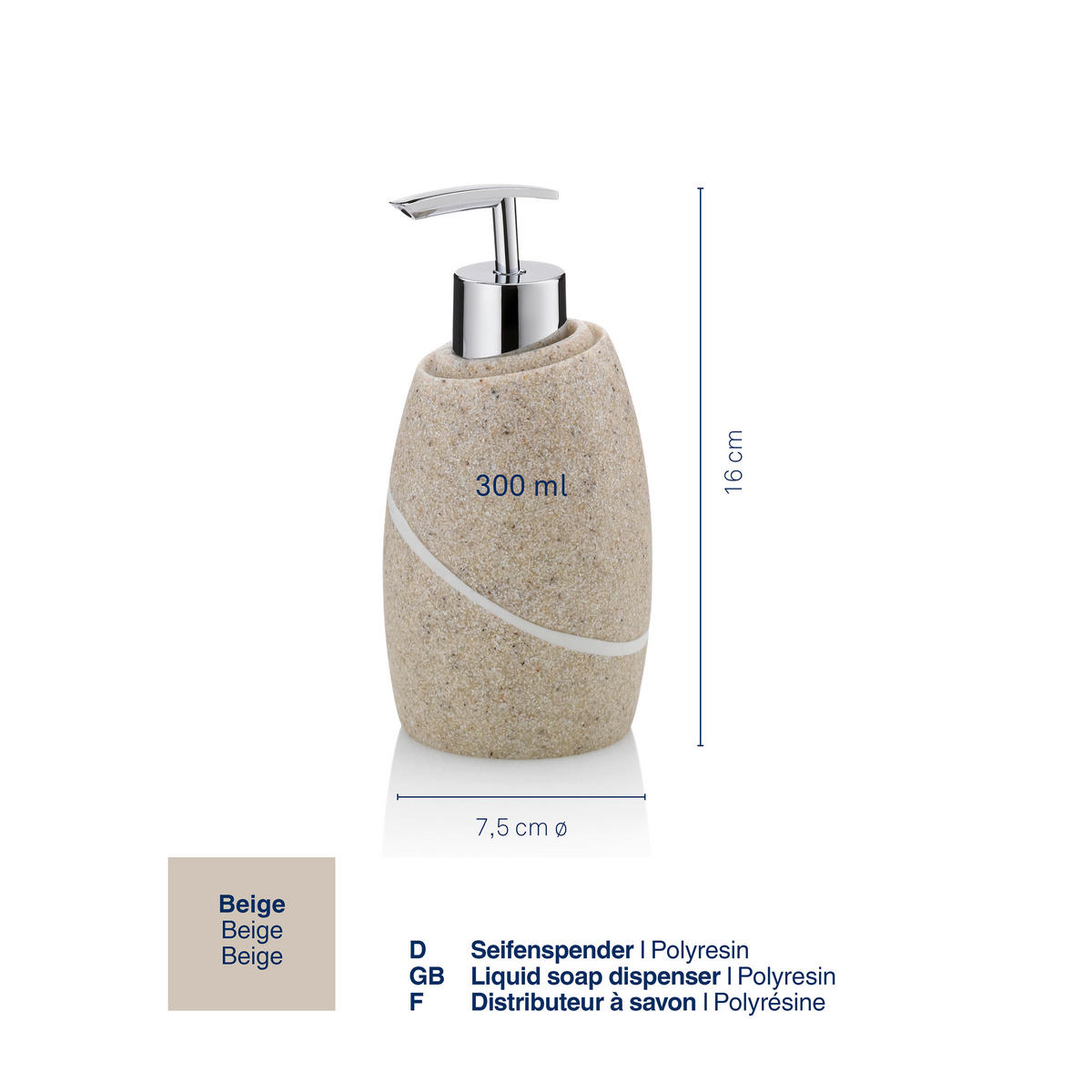 SEIFENSPENDER TALUS  - Beige, Basics, Kunststoff (7,5/16cm) - Kela