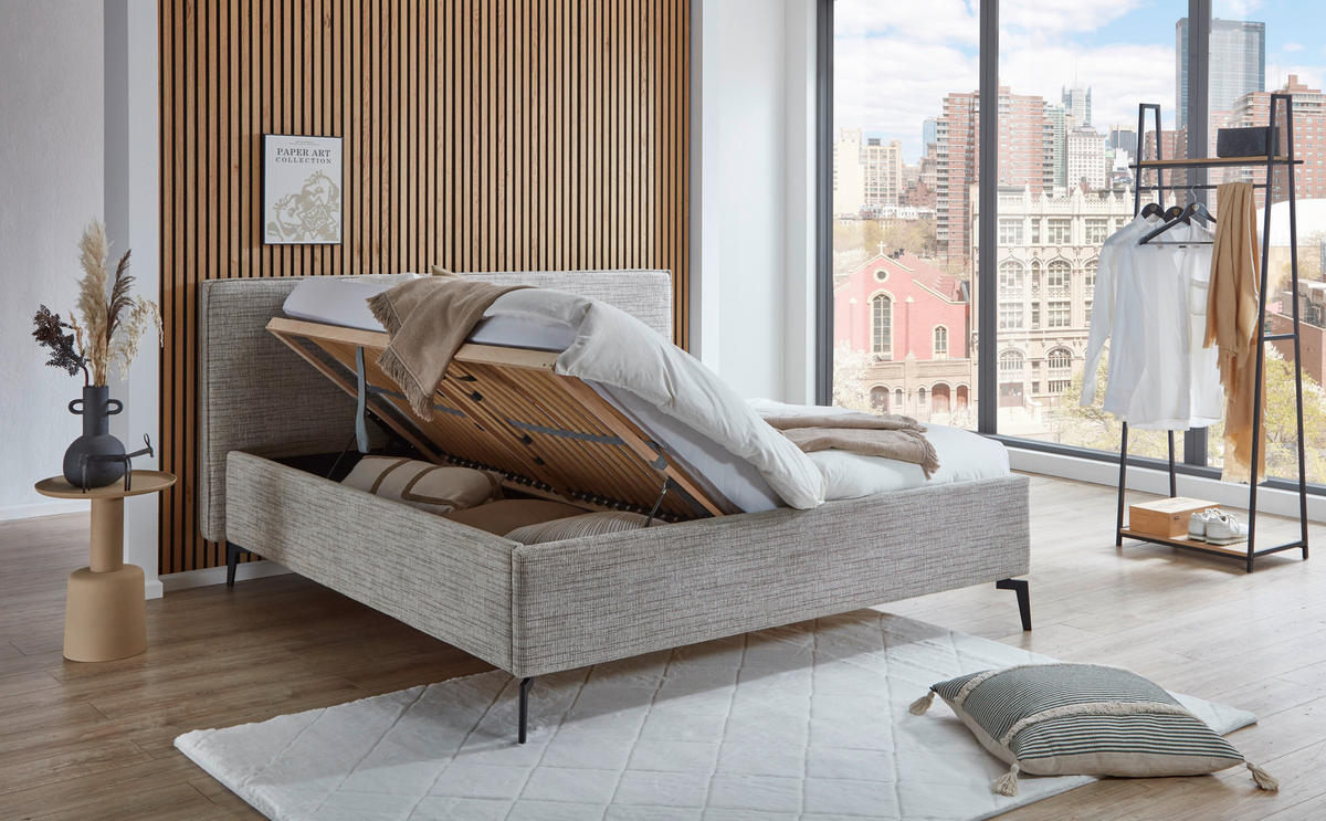 POLSTERBETT 160/200 cm  in Cappuccino  - Birkefarben/Buchefarben, Design, Holz/Textil (160/200cm) - home24