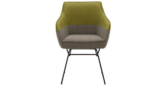 ARMLEHNSTUHL in Flachgewebe Echtleder naturbelassen - Beige/Limette, Design, Leder/Textil (62/85/67cm) - Ambiente