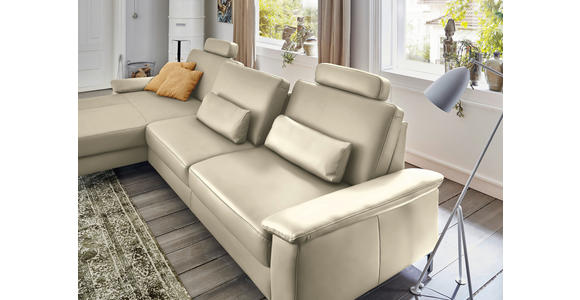 ECKSOFA in Echtleder Creme, Naturfarben  - Creme/Schwarz, Design, Leder/Metall (176/334cm) - Dieter Knoll