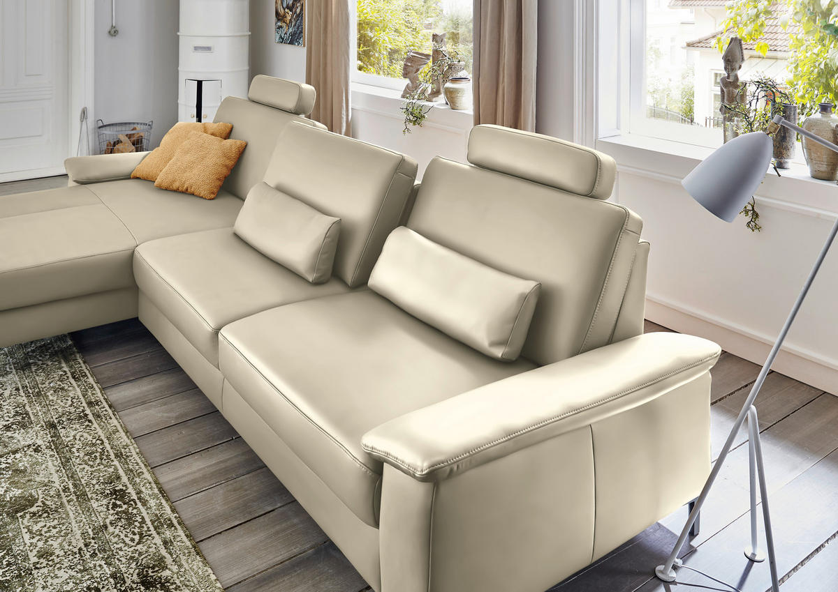 ECKSOFA in Echtleder Creme, Naturfarben  176/334 cm  - Creme/Schwarz, Design, Leder/Metall (176/334cm) - Dieter Knoll