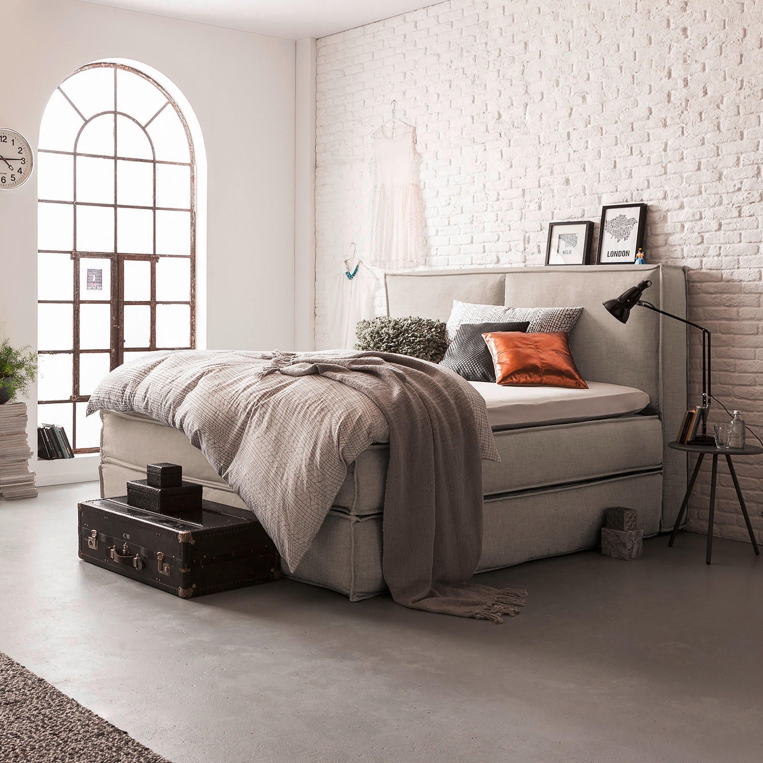 BOXSPRINGBETT 180/200 cm  in Beige  - Beige, Design, Textil (180/200cm) - home24