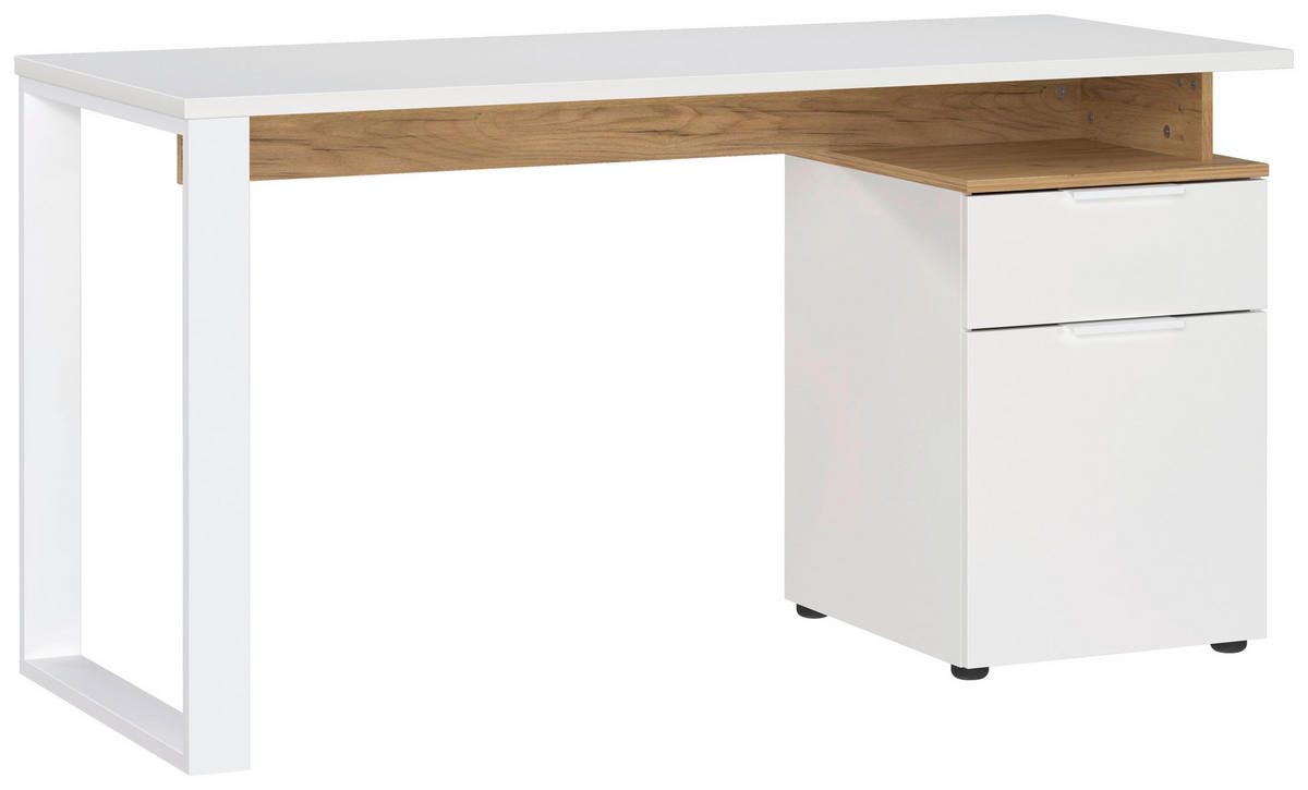 SCHREIBTISCH 140/61/74 cm  in Eichefarben, Weiß  - Eichefarben/Weiß, MODERN, Holzwerkstoff/Metall (140/61/74cm) - Germania