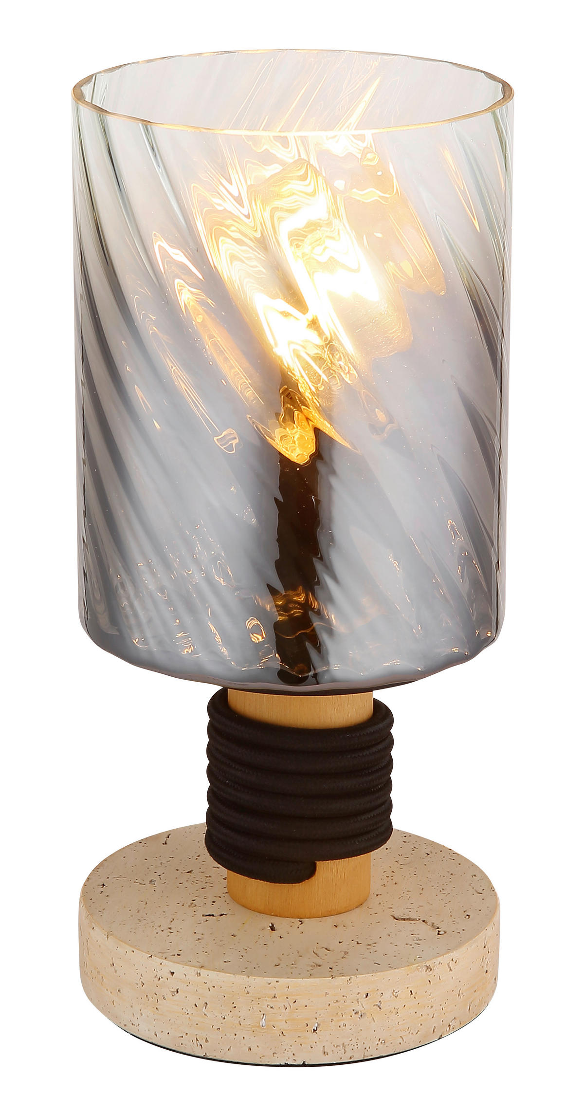 STOLNÍ LAMPA, E27, 12/25,4 cm  - šedá/černá, Design, dřevo/textil (12/25,4cm) - Globo