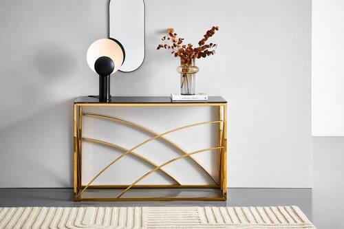 KONSOLENTISCH Schwarz, Goldfarben  - Goldfarben/Schwarz, Trend, Glas/Metall (120/40/78cm) - Xora