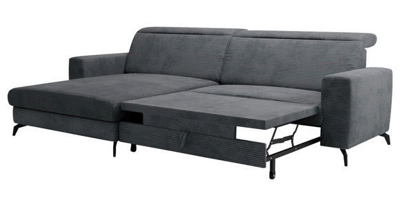 ECKSOFA inkl. Funktion Grau Cord  - Schwarz/Grau, KONVENTIONELL, Textil/Metall (178/290cm) - Cantus