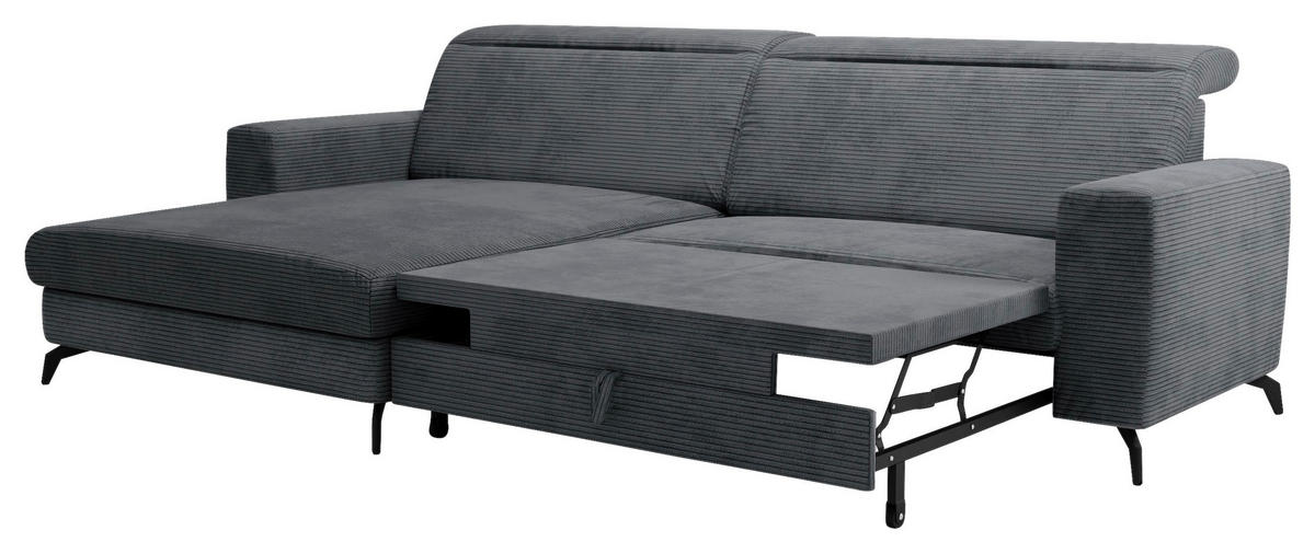 ECKSOFA in Cord Grau  178/290 cm  - Schwarz/Grau, KONVENTIONELL, Textil/Metall (178/290cm) - Sit & More
