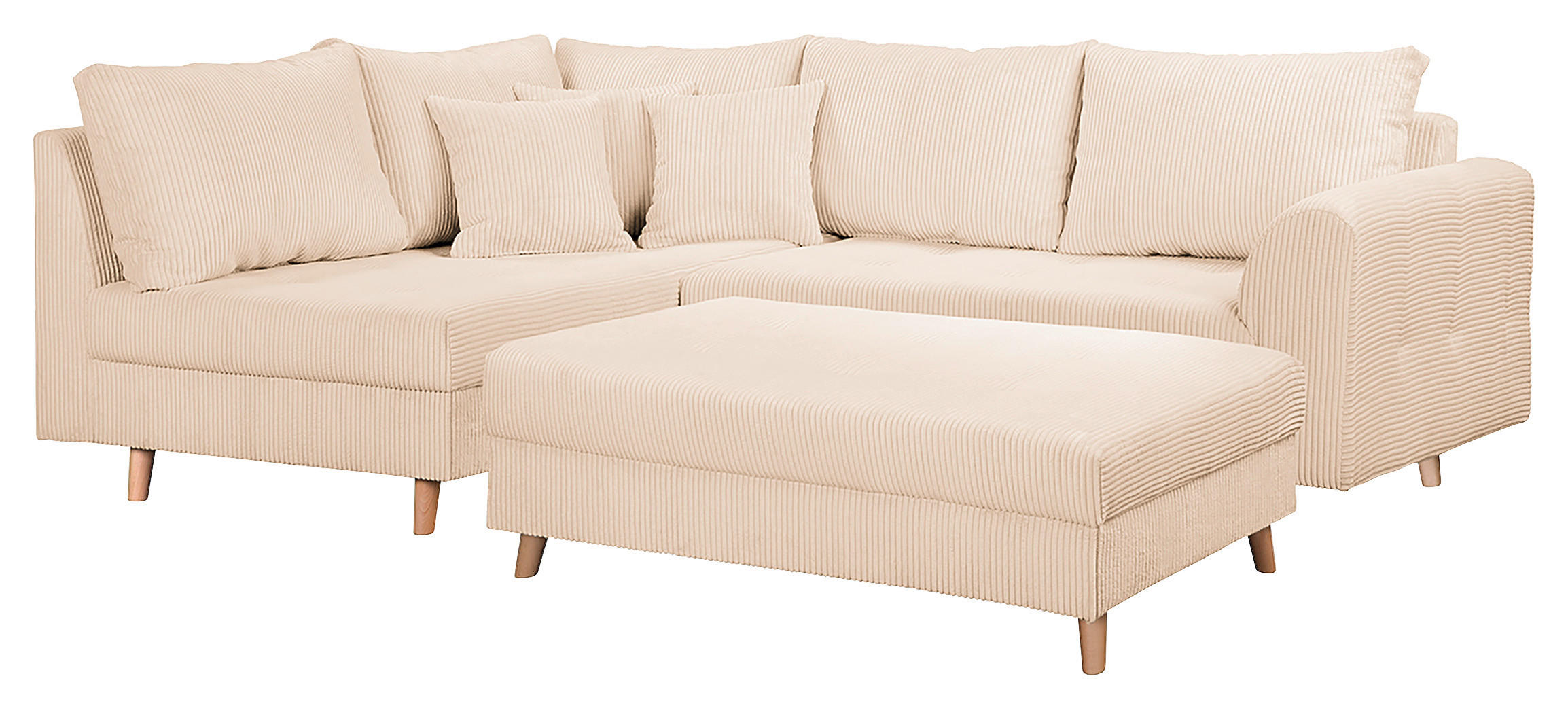 ECKSOFA inkl. Hocker Cord Creme  - Creme/Naturfarben, Design, Holz/Textil (161/231cm) - P & B