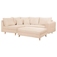 ECKSOFA inkl. Hocker Ariella in Cord Creme Rückenkissen, Hocker  161/231 cm  - Creme/Naturfarben, Design, Holz/Textil (161/231cm) - P & B