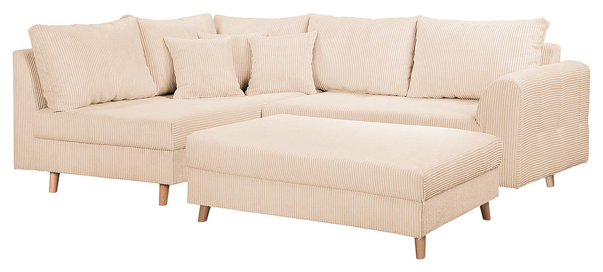 ECKSOFA inkl. Hocker Ariella Creme Cord  - Creme/Naturfarben, Design, Holz/Textil (161/231cm) - Livetastic