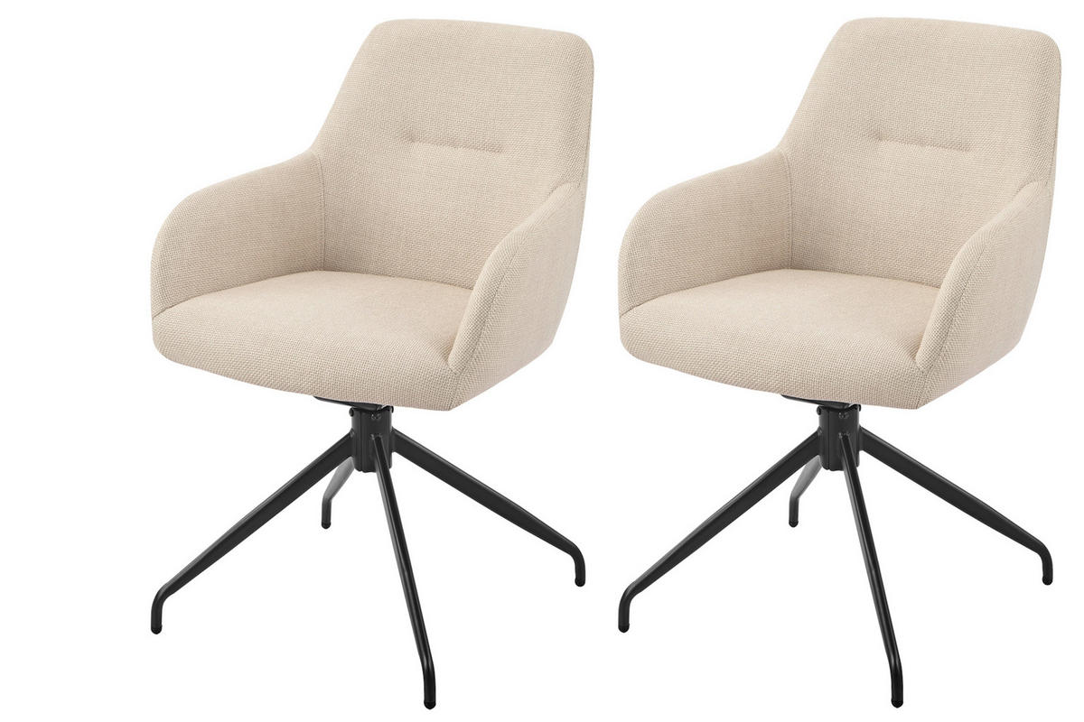 ARMLEHNSTUHL-SET 2 Stück  in Stahl Webstoff, Mikrofaser  - Beige/Schwarz, MODERN, Textil/Metall (56/83/60cm) - MID.YOU