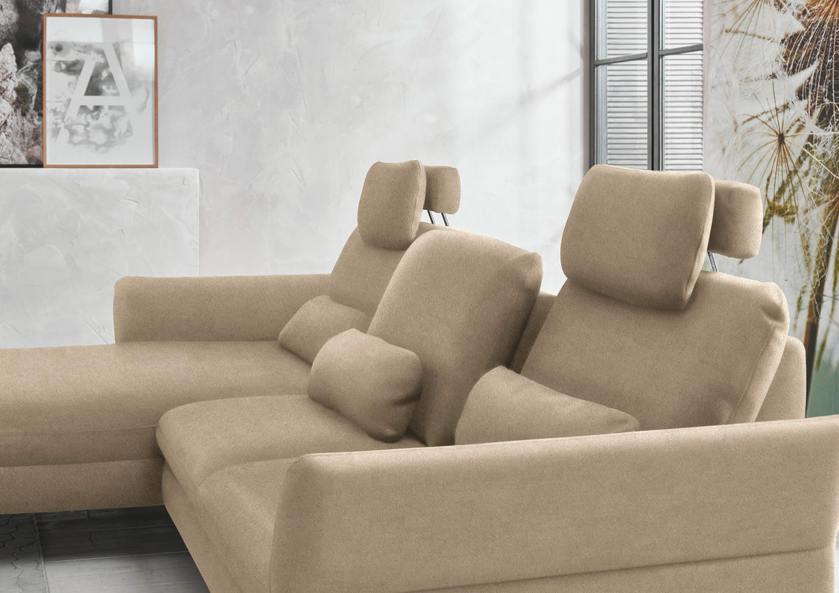 ECKSOFA in Velours Hellbraun  - Hellbraun/Schwarz, Design, Textil/Metall (179/306cm) - Beldomo System