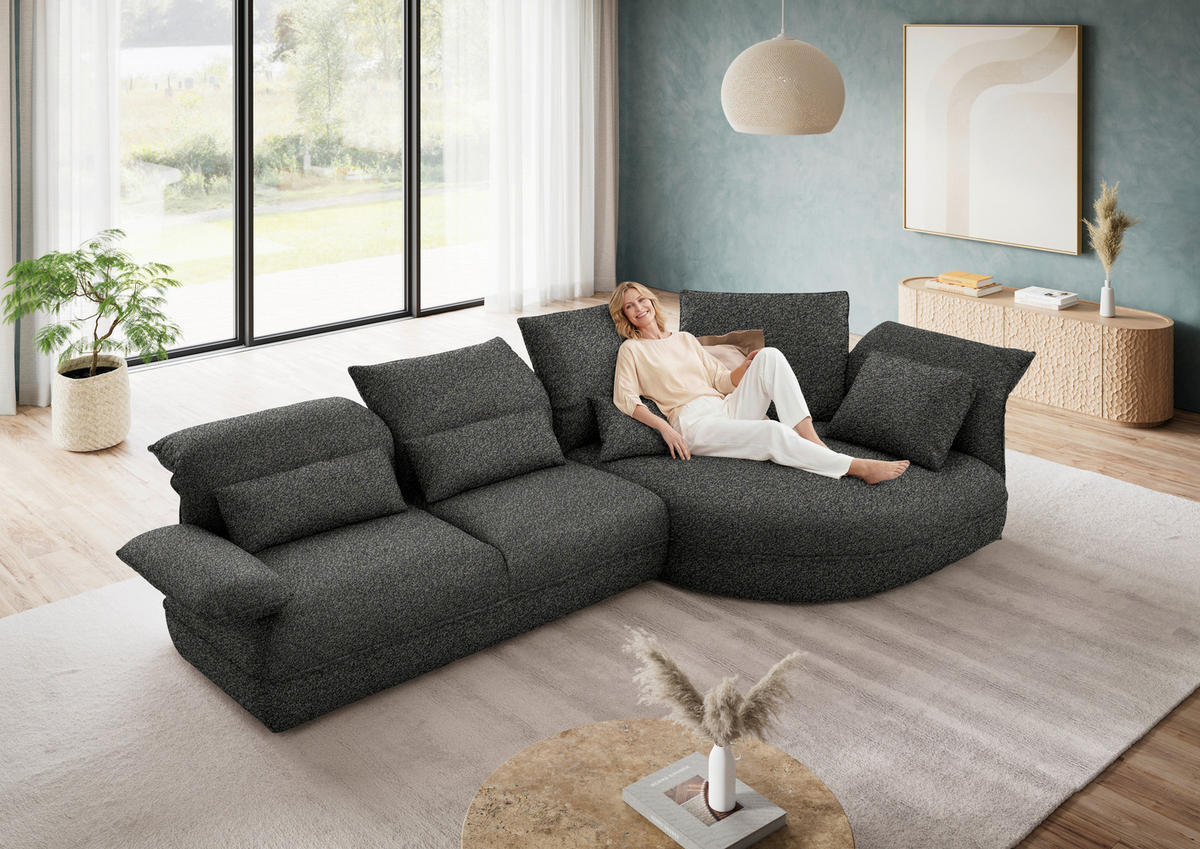 ECKSOFA  in Chenille Blaugrau  343/154 cm  - Blaugrau/Schwarz, Design, Kunststoff/Textil (343/154cm) - Koinor